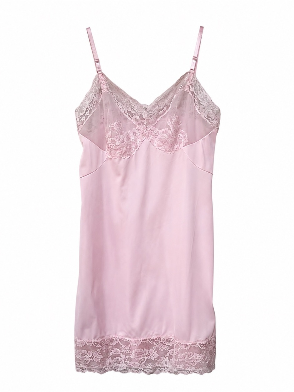 Vintage Vassarette Pink Lace Full Slip Dress Coquette Size 34